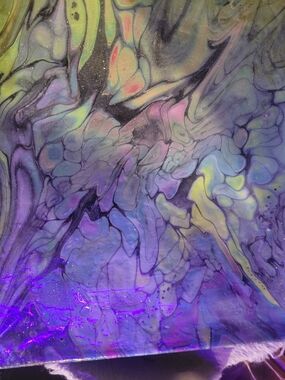 Abstract Fluid Art Canvas in Purple, Blue & Yellow